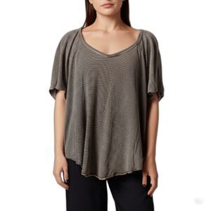 We The Free Brown Striped Slit Sleeve Split Sides Short Sleeve Top XS